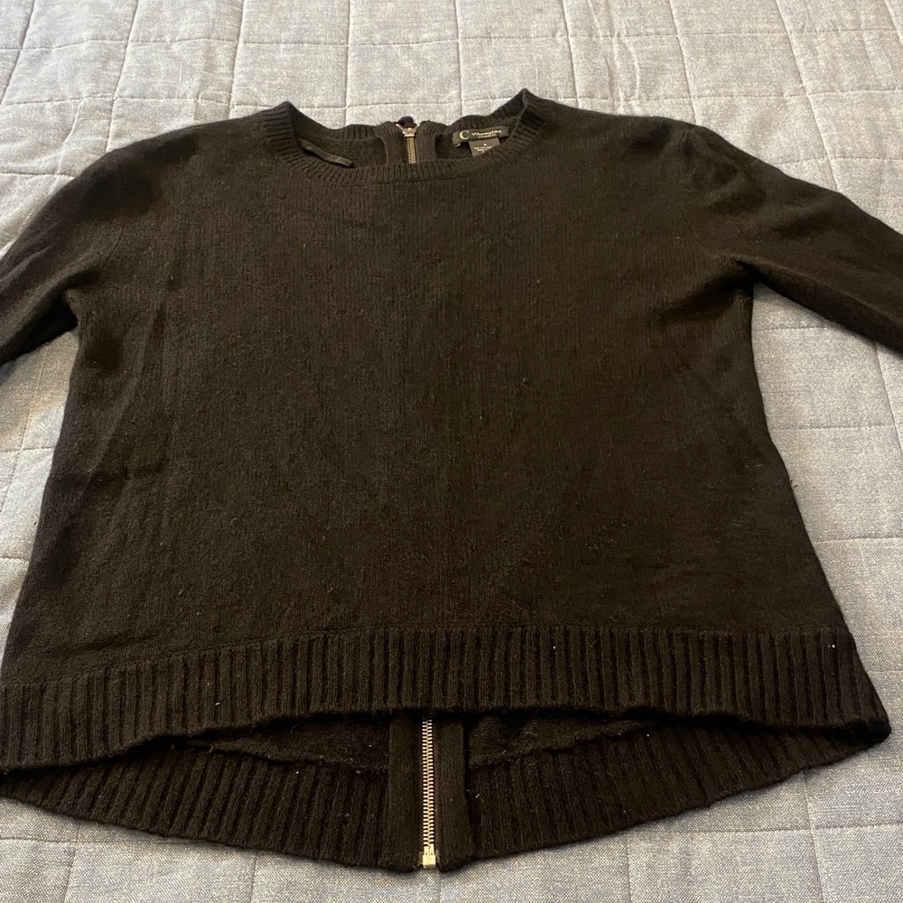 Bloomingdale's Black 100% Cashmere Crew Neck Sweater with full zipper back
